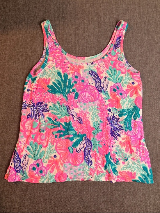 Lilly Pulitzer Tops - Lilly Pulitzer Vibrant Coral Multicolor Design Scoop Neck Sleeveless Size L